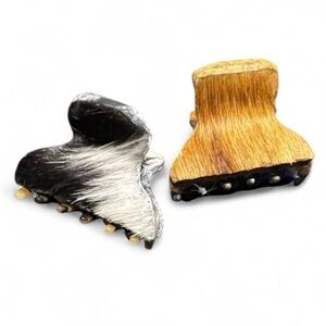 Handmade Cow-hide Covered Hair Clips, OS